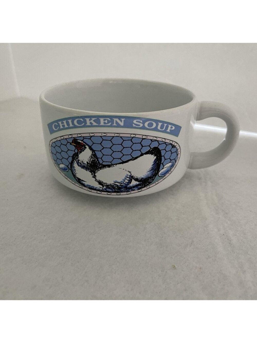 Himark Soup's On Mug Chicken Soup Bowl 14 oz Ceramic Double Sided Handle Vintage